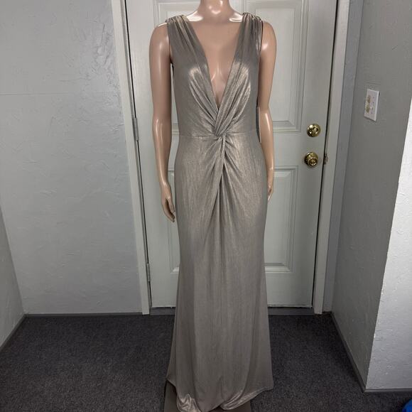 NEW Calvin Klein Women's Dress 6 Formal Party Ruched Metallic Maxi Evening X3-25 - Picture 1 of 9